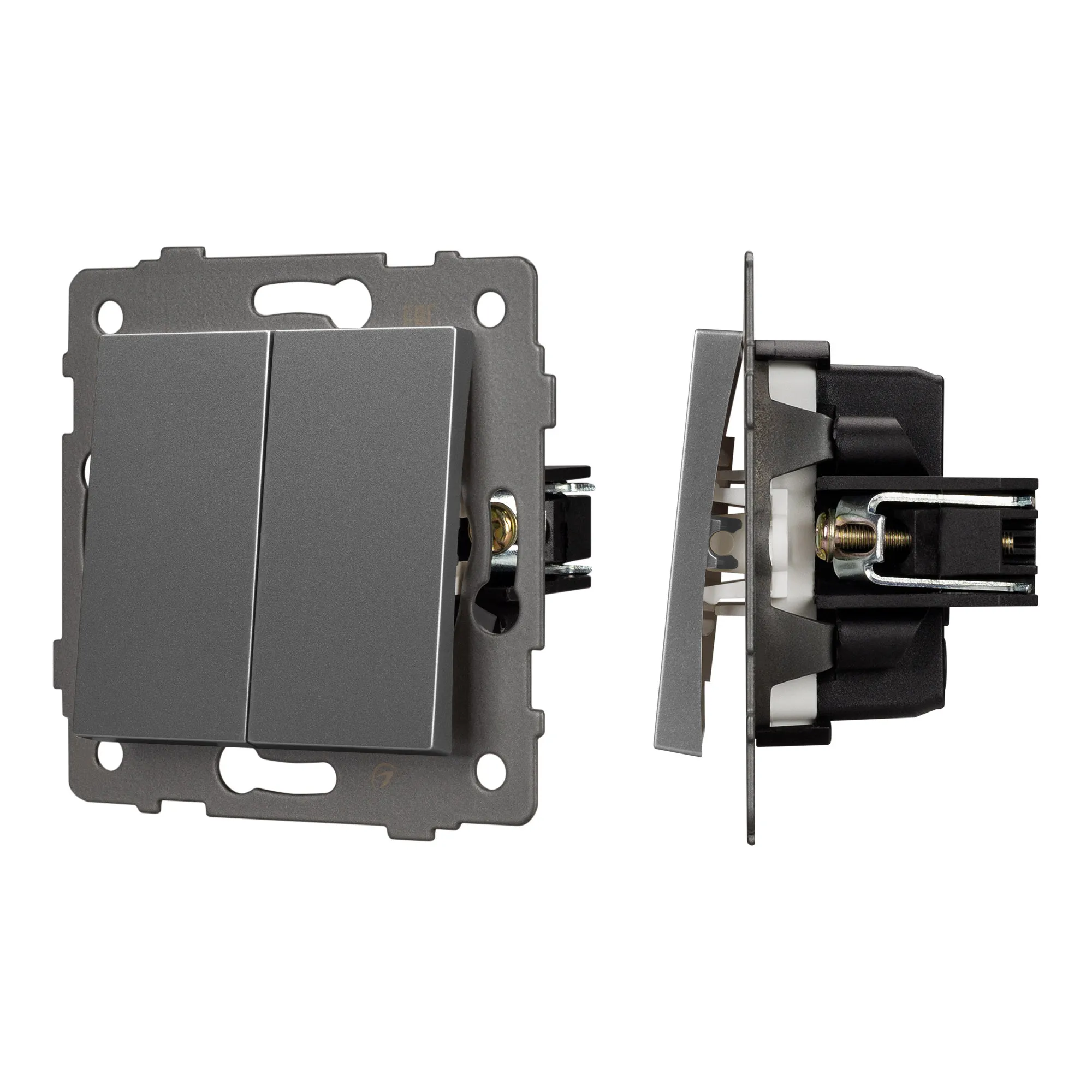 Механизм выключателя двухклавишный непроходной SWT-MK02-PL-GR-V (250V, 10A) (Arlight, -) - изображение товара