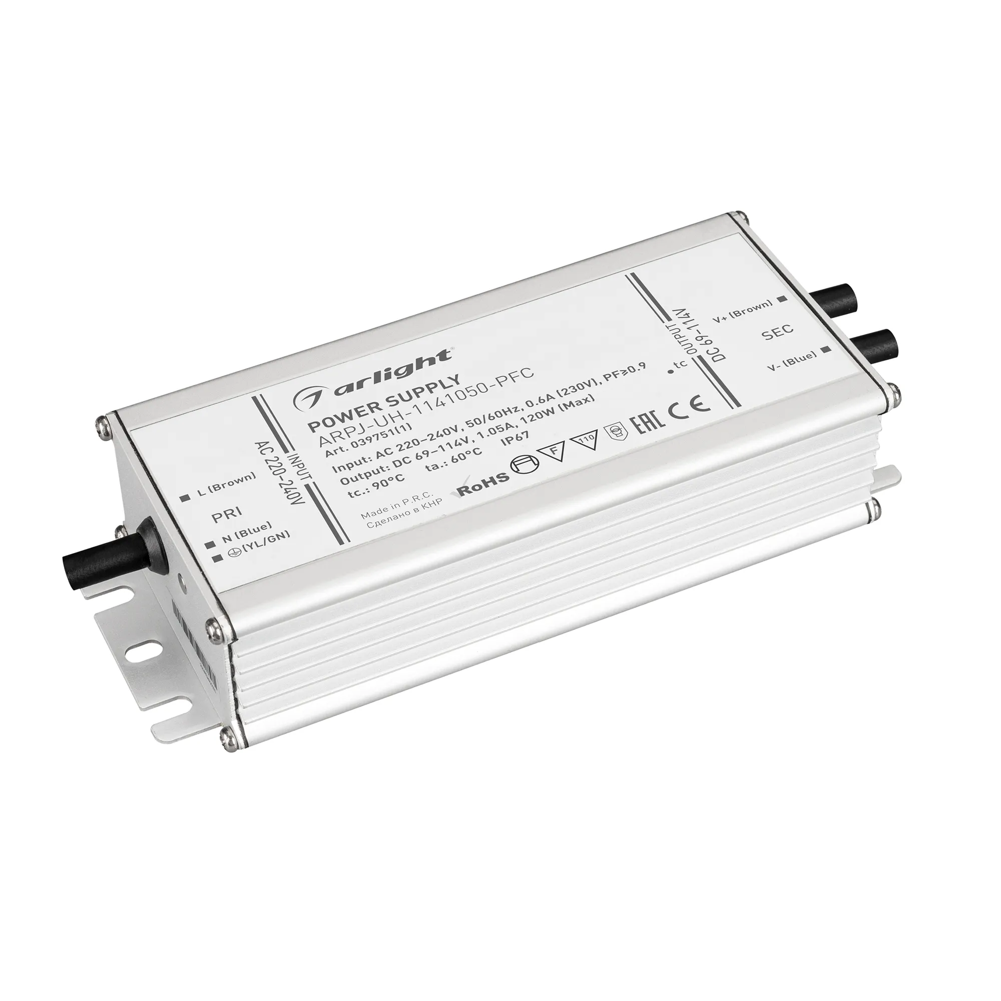 Блок питания ARPJ-UH-1141050-PFC (120W, 69-114V, 1.05A) (Arlight, IP67 Металл, 7 лет) - изображение товара