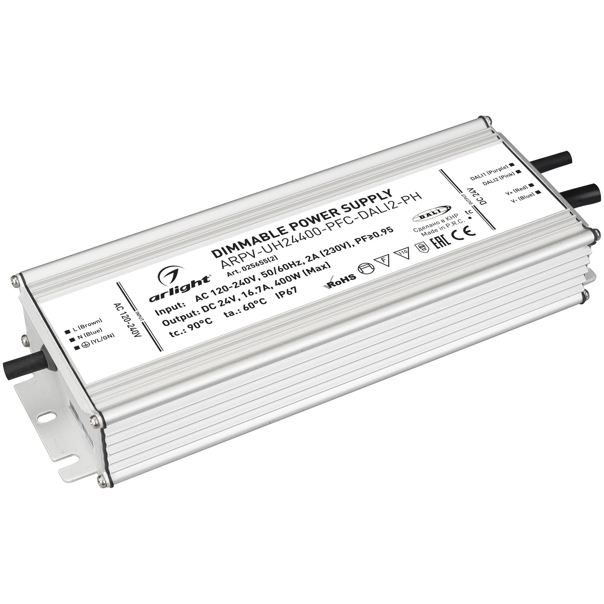 Блок питания ARPV-UH24400-PFC-DALI2-PH (24V, 16.7A, 400W) (Arlight, IP67 Металл, 7 лет) - изображение товара