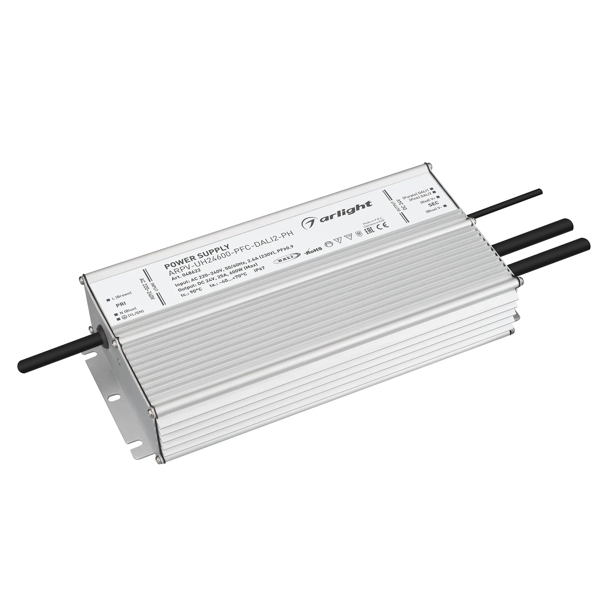 Блок питания ARPV-UH24600-PFC-DALI2-PH (24V, 25A, 600W) (Arlight, IP67 Металл, 7 лет) - изображение товара