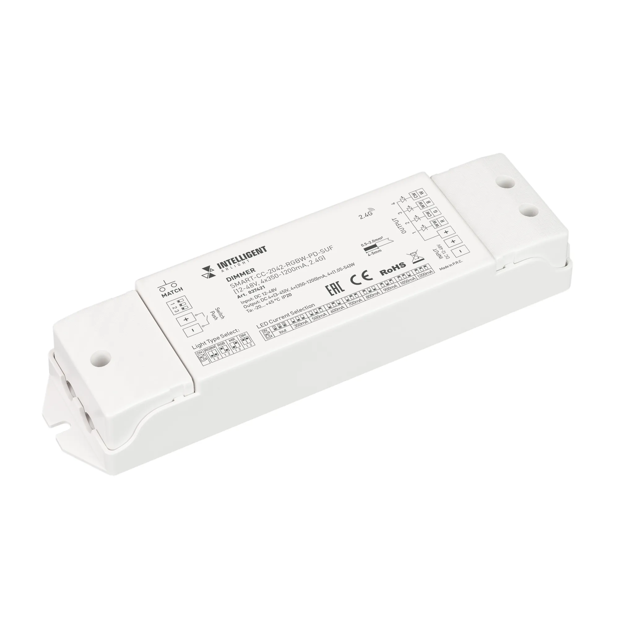 INTELLIGENT ARLIGHT Диммер SMART-CC-2042-RGBW-PD-SUF (12-48V, 4x350-1200mA, 2.4G) (IARL, IP20 Пластик, 5 лет) - изображение товара